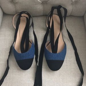 JCrew Denim Ankle Wrap Flats
